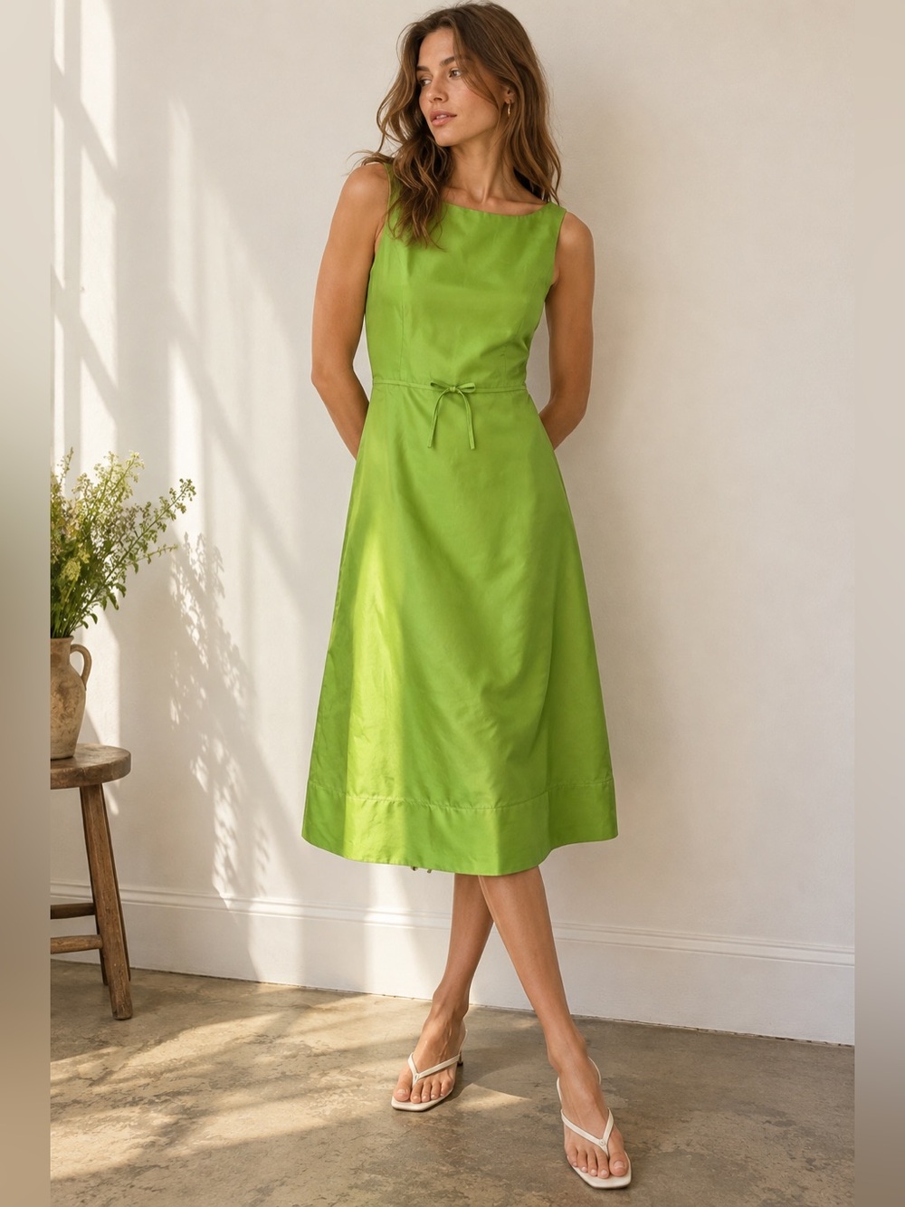 Vintage Y2K J.Crew 100% Silk Chartreuse Green Dress